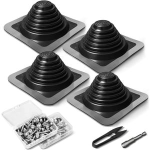 #3 Metal Roof Vents Flashing, Roofing Boots Kit for Houses Fits Pipe Od 1/4" to 5-3/4", Epdm Flexible Roof Jacks for Roofing, Roofing Screws & Hex Socket and Scissors Included - 4 Pcs