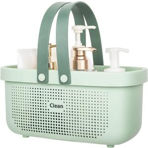 JiatuA Plastic Storage Basket with Handle Portable Shower Caddy Tote Organizer Basket Bin for Bathroom Kitchen Dorm Room Bedroom, Green (Large)