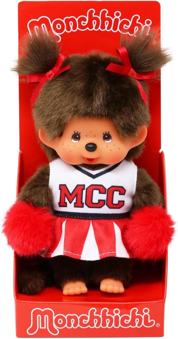 Sekiguchi 252879 Original Monchhichi Girl's Cheerleader Cuddly Toy Approx. 20 cm Brown Plush