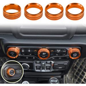 Air Conditioner Headlight Switch Knob Cover Trim for Jeep Wrangler JL JLU Gladiator JT 2018-2026 Interior Accessories, AC Light Control Dial Covers, Aluminum Alloy 4pcs – Orange