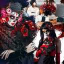 20 Pcs Halloween Red Artificial Flowers Goth Artificial Bloody Roses Floral Bouquet for Halloween Decor (Skull Spider Hand)