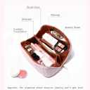 Travel Makeup Bag for Women, Large Capacity Cosmetic Bags for Girls, Compact Pouch Make up Organizer, Waterproof Toiletry Bag with Divider and Handle (Pink) (EXP 02/03/26)