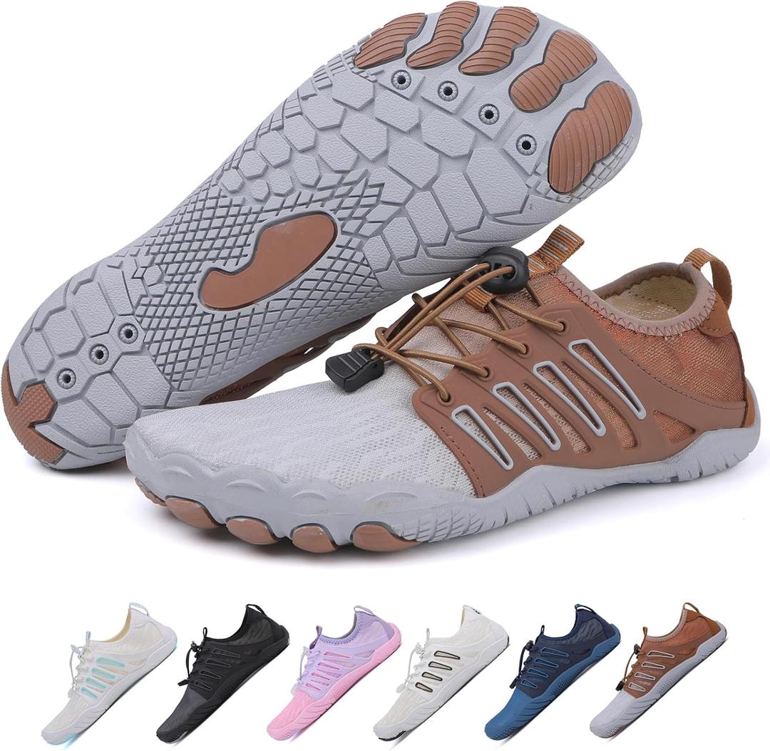 Barefoot Shoes Women,Non-Slip Athletic Barefoot Shoes Wide Toe Water Shoe Hiking Footwear with Quick-Drying, Ergonomic Five-Finger Design for Water and Off-Road Adventures Grey, 8