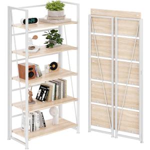 Vintage Multifunctional Folding Bookshelf, No-Assembly Plant Stand Storage Rack Shelves for Home Office (White, 5-Tier)