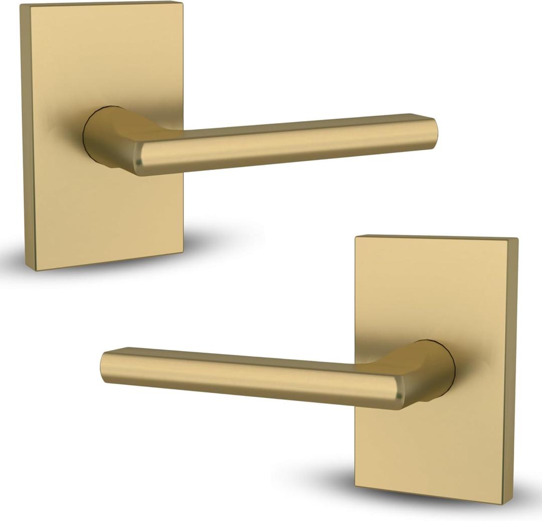 Mega Handles Glamor Dummy Lever, Door Handle Set for Closet or French Doors, Single Side Door Levers, Non-Turning, Fits All Standard Door Sizes, Screws Included - Satin Brass (2 Pack)
