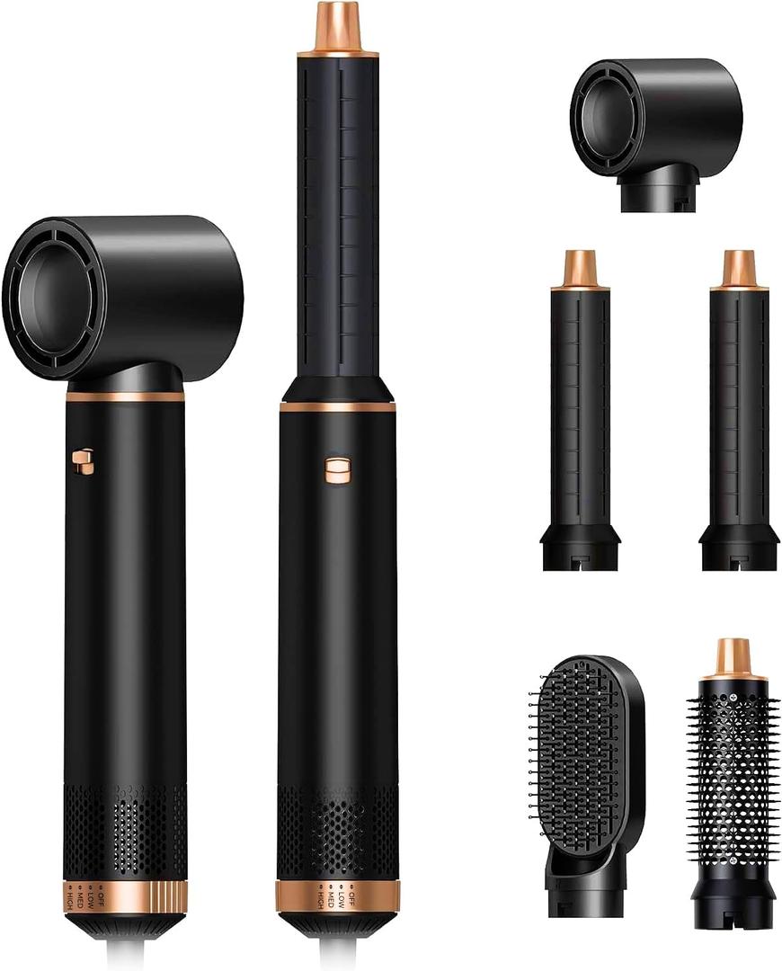 JINYAWA 5-in-1 Blow Dryer Brush & Air Styler Complete Set: Hair Dryer Brush, Hot Air Brush, Air Curler & Air Curling Wrap Hair Styling Tools for Straight, Curl, Dry, Smooth Styling as Gift, Black
