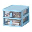 Multi-Tier Transparent Plastic Desk Storage Box with Bunny Handle - Large Capacity Drawer Organizer for Office, Books, Pens (blue, 2 Tier, 13.4x17x11cm)