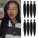 DIFUNEE Pre-stretched Braiding Hair - 22 Inch 8 Packs Natural Black Long Braiding Hair For Twist or Box Braids, Yaki Texture Hot Water Setting Synthetic Braiding Hair Extensions (22 Inch, 1B-8P)