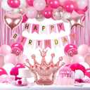 Hot Pink Birthday Decorations for Women with White Hot Light Pink Balloons Banner Fringe Curtains for 21st 25th 27th 30th 35th 40th 50th 60th Happy Birthday Decorations