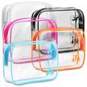 F-color TSA Approved Toiletry Bag 5 Pack Medium - Clear Makeup Bag Travel Quart Size for Women Men, Clear Cosmetic Bag Airport Airline Compliant Carry on Bag, 7.55.52.2", 5 Colors (Black/White/Blue/Orange/Rose Red)