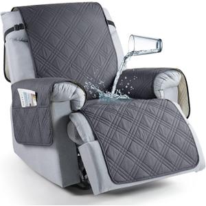 TAOCOCO 100% Waterproof Recliner Chair Cover, Non Slip Recliner Covers for Recliner Chair with Pocket, Washable Reclining Chair Cover Furniture Protector for Kids, Pets(23.6'', Dark Grey)