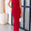 PRETTYGARDEN Women's 2026 Summer Formal Maxi Dresses Sleeveless One Shoulder Bodycon Ruched Mesh Wedding Guest Cocktail Dress (Red, XXL)