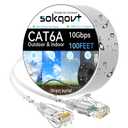 Cat6a Ethernet Cable Slim 100ft Outdoor & Indoor, 28AWG Pure Copper Cat6 Internet Cable for Waterproof & Direct Burial, Flexible Cat6 Ethernet Cable 10G 550MHZ, Cat 6 Network cable for Indoor White