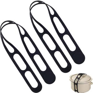 10 x Silicone Latch Strap for Slow Cooker Lid, Pot & Food Storage - 2-Pack Black, Reusable Universal Lid Lock & Adjustable Silicone Straps for Cooking