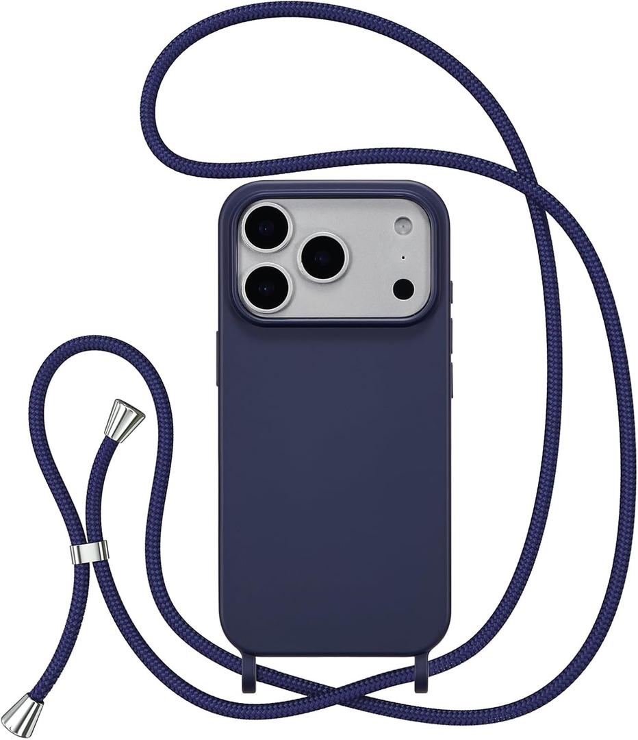 ZTOFERA for iPhone 17 Pro Case with Strap,Crossbody Phone Case with Adjustable Neck Shoulder Lanyard,Soft Silicone Shockproof Protective Phone Cover for iPhone 17 Pro 6.3 inch-Navy Blue