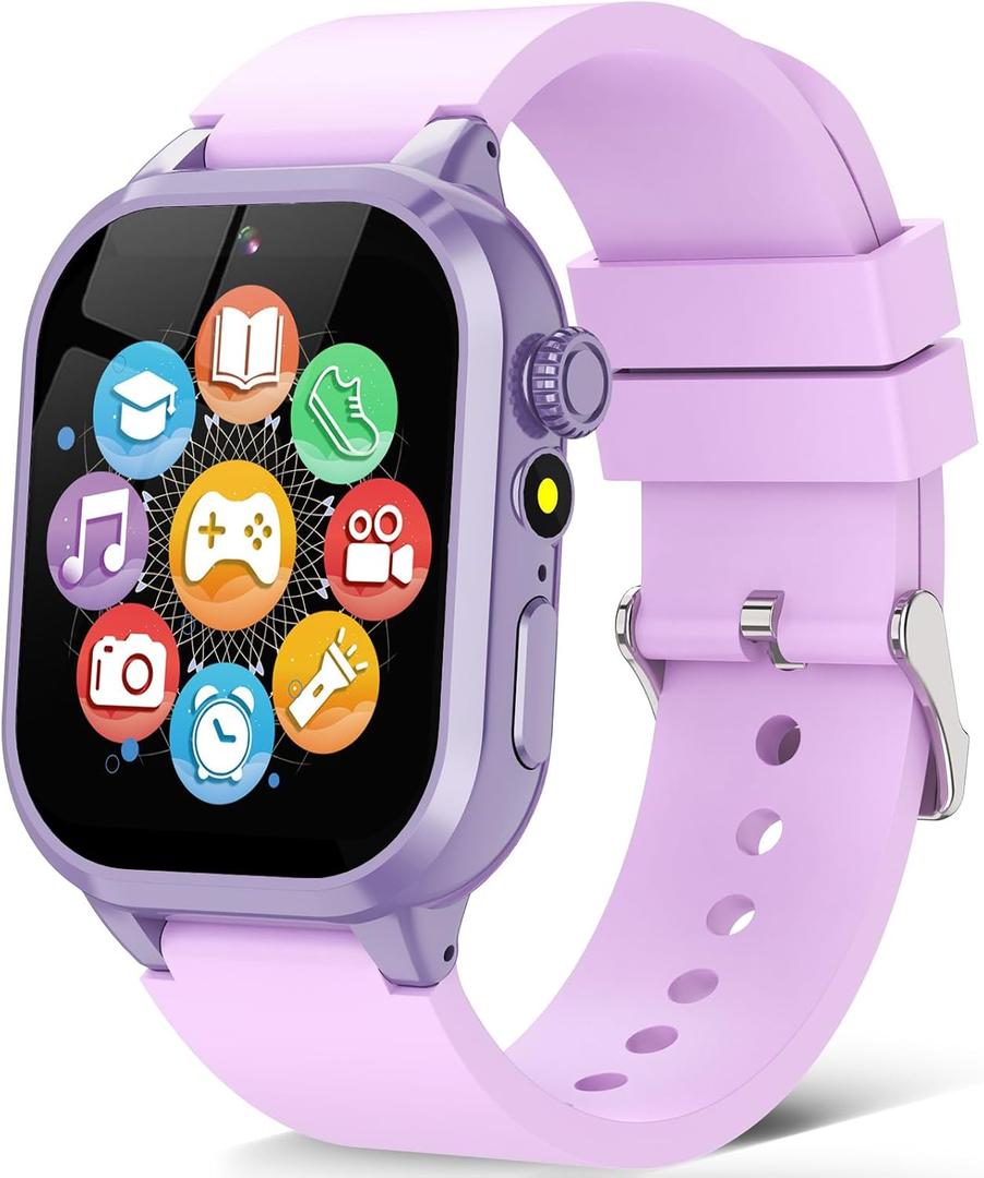 Kids Game Smart Watch 1.54" HD Touch Screen, 30+ Educational Games, Camera, Pedometer, Alarm, MP3 Player, Torch, Auidobook, Learn Card,Time Tools, Parental Control, Wrist Watch for Boys Girls (Purple)