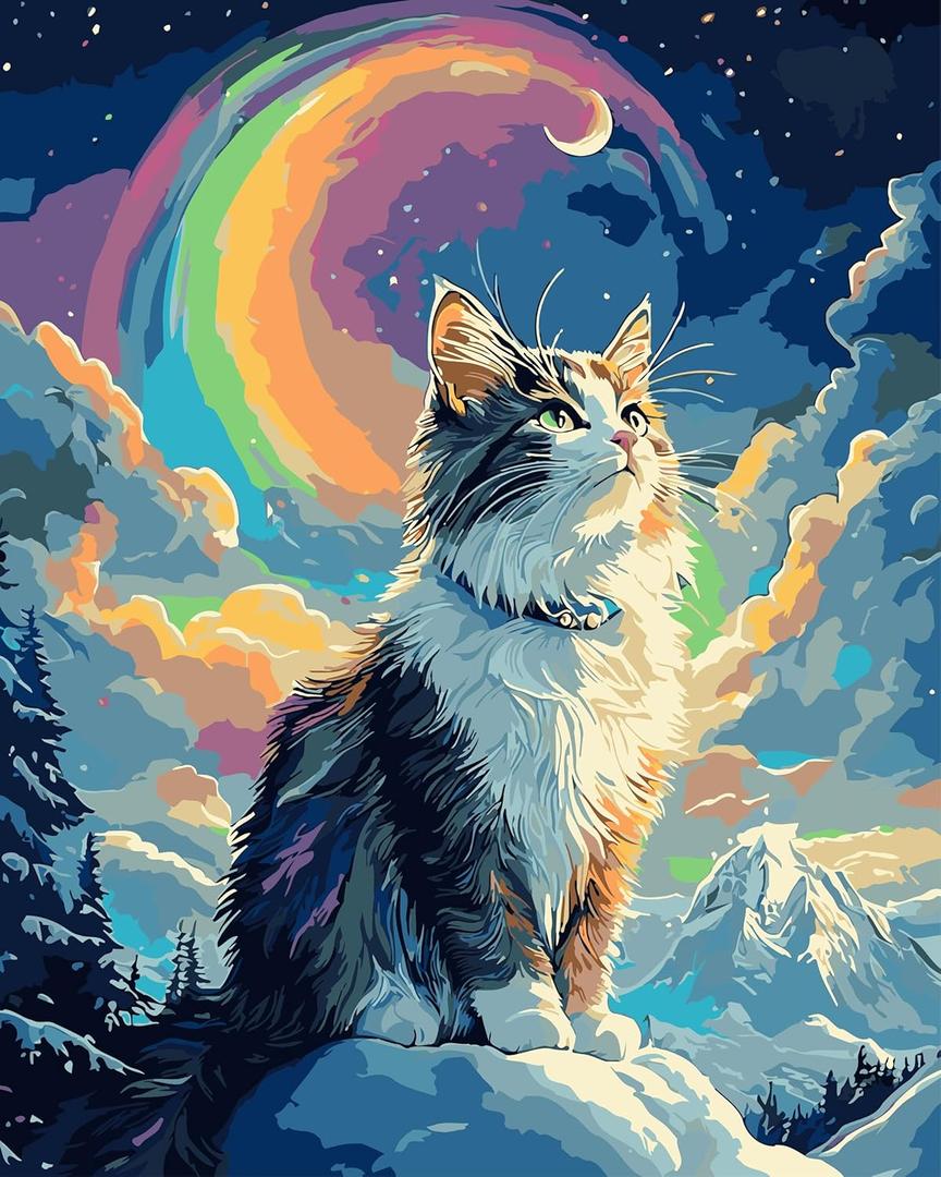 QUITEDEW Cat Paint by Numbers Kit for Adults Beginner,Paint by Numbers Animals,DlY Rainbow Oil Painting by Number for Home Decor Gift 16x20 Inch (A2)