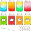 Haneye 8 Pack 4 oz Glass Shot Bottles with Caps - Reusable Wide Mouth Ginger Shots Bottles for Juice, Wellness,Spices, Essential Oil & Travel, Leakproof & Dishwasher Safe with 12 Labels and 1 Brush