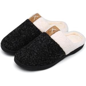 UBFEN Womens Mens Slippers Memory Foam Comfort Fuzzy Plush Lining Slip On House Shoes (15-16 Women/13-14 Men, Black)