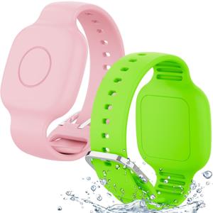 Waterproof Silicone Bracelet for Tile Mate 2024/2022, Hidden GPS Tracker Holder for Kids, Teens & Elderly, Adjustable Anti-Lost Wristband, Durable, Lightweight, Comfortable Fit  Pink/Green