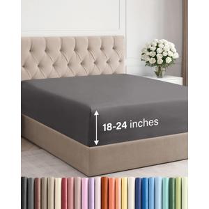 Extra Deep Cal King Fitted Sheet - Hotel Luxury Single Fitted Sheet Only - Easily Fits 18 inch to 24 inch Mattress - Ultra Soft, Wrinkle Free with Extra Deep Pockets - Breathable & Comfy - Dark Grey