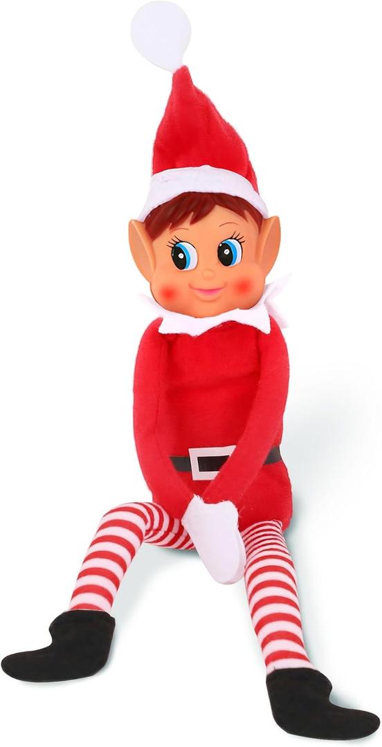 Christmas Elf Behaving Badly Plush Toy | Elfette Novelty Long Bendy Naughty Girl Christmas Doll | 12 Inches (Red)