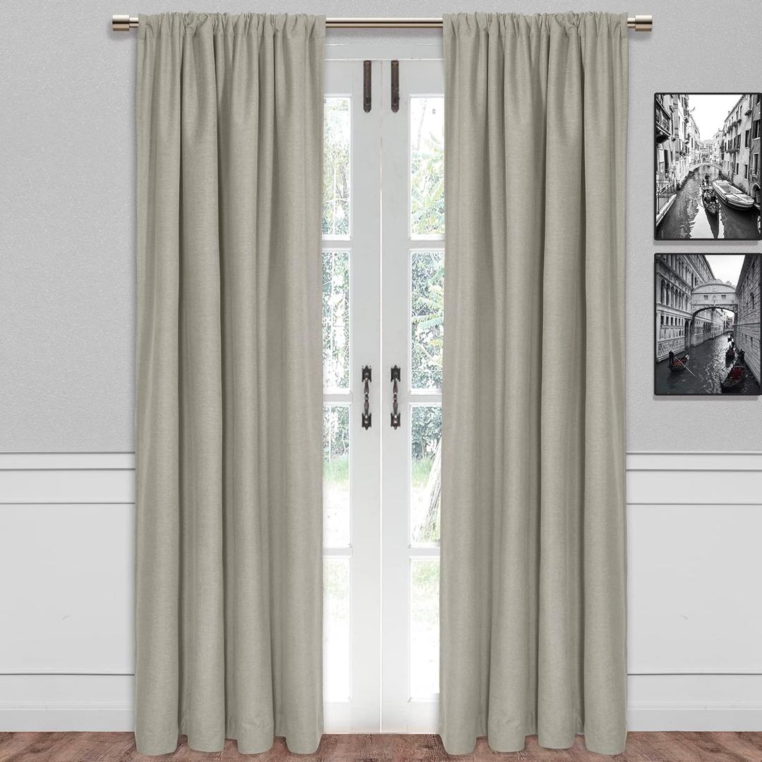 SUN+BLK Bradley Total Blackout Curtain Textured Thermal Insulated 1 Panel with Rod Pocket, Khaki, 52x84, Wide Width