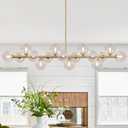 Linear Chandelier for Dining Room Gold Light Fixture Long Mid Century Light, 16-Light, 55'' Long Kitchen Island Light