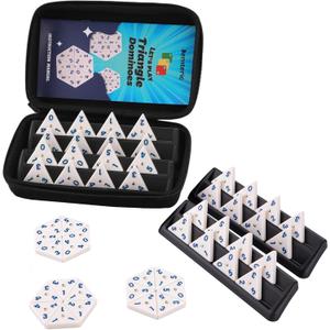 Triangle Domino Game Set with 4 Holders Travel Case | 56 Upgrated Triangular Tiles for Kids, Portable Classic Board Game for Adults, Family Cognitive Strategy Games for 2-4 Players