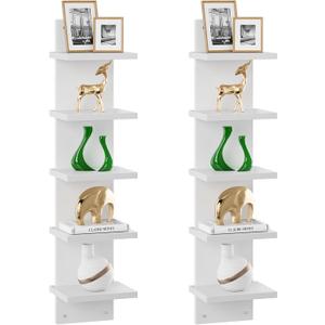 IBUYKE 5-Tier Modern Wall-Mounted Shelf, White Vertical Shelf, Floating Storage, Organizer, Tall Tower Design, Decorative Wall Mount Shelving for Home, Bedroom, Living Room, Office Decor WBC009W-2