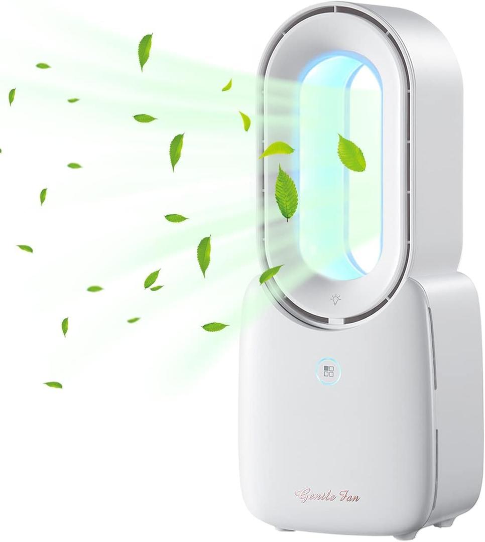 let'me Desk Fan,Portable Bladeless Fan 11.8 inch Small Personal Cooling Fan with 5 Colors Touch Control LED Light,Quiet Table Fan for Home, Office, Bedroom (WHITE)