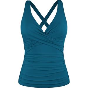 Hilor Women's Underwire Tankini Tops Tummy Control Swimsuits Crossover V Neck Swim Tops with Ruffle Hem , Size 3XL