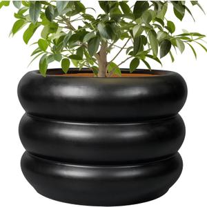 SQOWL 10 Inch Pot for Plants - Ceramic Planter for Indoor Plants Large Plant Pot with Drainage Hole Outdoor Flower Pot Decorative Round Planter for Porch House Decor Black