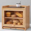 Bamboo Bread Box for Kitchen Countertop, Double Layer Kitchen Counter Organizers and Storage for Fruits, Tea, Spices, Coffee, Vintage Bread Bin Container with Cutting Board, Natural