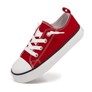 Boys Girls Cushioned Canvas Shoes Slip On Sneakers Soft and Durable Red,Size 13