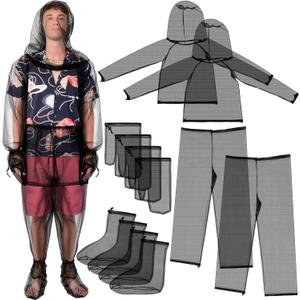 2 Sets Mosquito Net Suit Tick Net Pants Jacket Mittens and Socks Insect Proof Body Clothing Outdoor Hunting Camping Climbing