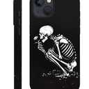 Compatible with iPhone 13/iPhone 14 Case, Skull Flower Black Pattern Print Matte Phone Case Funny Liquid Silicone Case Impact Resistant Anti-Scratch Shockproof Protective Cover