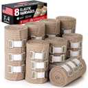 Premium Elastic Bandage Wrap  8pk (4x3, 4x4) + 24 Extra Clips  Strong Compression Bandage Wrap - Wrist, Ankle, Foot, Knee Wrap