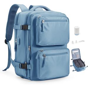 Travel Backpack with Vacuum System, Personal Item Carry On Flight Approved 18x14x8 inches, Air Compression Backpack with Pump Large Seal Backpacks for Women Men Mochila de Viaje (Blue)