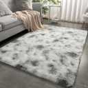 Merelax 4'x6' Fluffy Soft Rugs for Bedroom Livingroom, Tie-Dyed White Grey Shaggy Area Rug, Abstract Bedside Rug Fuzzy Plush Carpet Comfy Nursery Rug for Kids Bedroom Dorm Indoor Home Decor Aesthetic