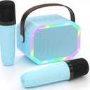 Kids Mini Karaoke Machine for Boys Girls, Cute Little & Portable Bluetooth Speaker with 2 Wireless Microphone, Home Party, Birthday Gifts for Boys 4 5 6 7 8 9 10 11 12+ Year Old Teen Toys. (Blue)