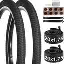 20 inch Bike Tire, 2 Pack 20x1.75 Bike Tires and 20x1.5-1.75 Bike Tubes with Bike Tire Levers, 20x1.75 Bicycle Tire Portable MTB Tires BMX Rubber Tire for Mountain Path Muddy Trail