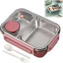 Escentio Lunch Box, Stainless Steel Portable Escentio Lunch Box, with Tableware and Divided Compartments (Two Compartments Pink)