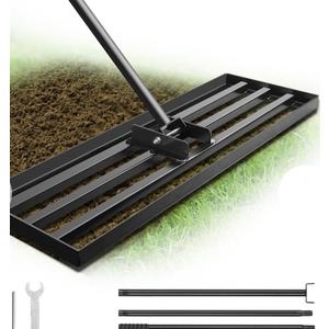 Lawn Leveling Rake for Yard Soil with 7 Feet Adjustable Handle Lawn Leveler, Heavy Duty Yard Leveling Rake Tool Anti-Flip for Soil Golf Courses/Yard Rakes for Lawns (17"x10" rake)