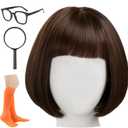 Swooflia Black Bob Wig for Women & Cosplay Accessories - Convenient Set Includes Adjustable Wig Cap, Magnifying Glass, Socks, Cosplay Wig for Halloween, Costume, Party and Daily Use (W2-04)