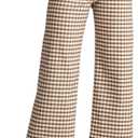 Women's Plaid Flare Pants Summer Casual Gingham Elastic Waist Ruffle Cropped Hem Y2K Loose Fit Trousers with Pockets (Brown, L)