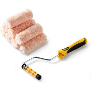 Voomey Paint Roller 4 Inch with Frame, Microfiber Jumbo Paint Roller Covers with 1/2 Nap, Graet for Wall Corners, Cabinets, Furniture Painting, 7 Pieces