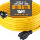 15ft Extension Cord Compatible with Nema 6-15 6-15p Male to 6-15r Female, 15 Amp Power Cable for 220/240v Air Condition LED Grow Lights Cord Heavy Duty 14awg/3c, 240v, 3750w (Yellow)