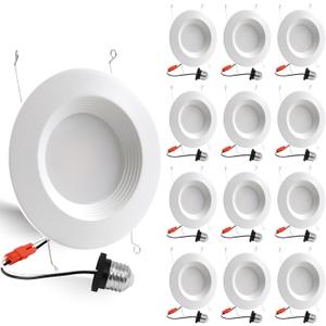 Energetic LED Can Light 5/6 Inch Dimmable, 12W=150W, Daylight 5000K, 1000LM, IC Rated & ETL Listed, LED Recessed Lighting Retrofit Downlight, Metal Baffle Trim, Wet Rated, 12 Pack