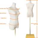 Female Mannequin Torso Women Dress Forms for Sewing Manicanequin Body High Stability Gold Metal Stand for Clothing Dress Jewelry Display Adjustable Height 50”-70” Thin Body, Beige body, Gold base